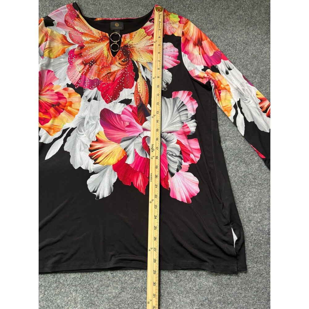 JM Collection Top Womens 2 X Black Floral Long Sleeve Rhinestones Blouse - Picture 4 of 6